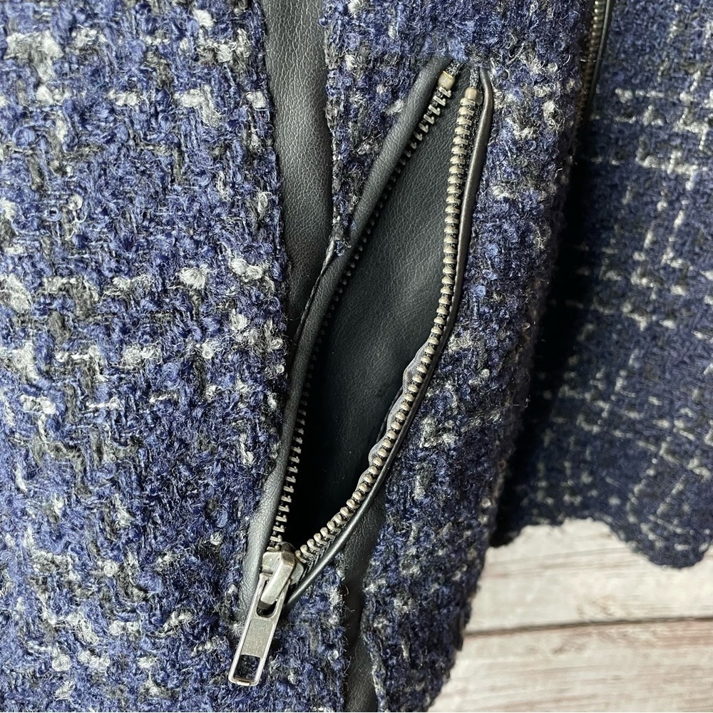 🏷️NWT‎ Christopher & Banks Nubby Tweed Bomber Jacket Medium Faux Leather Panels - Picture 2 of 13